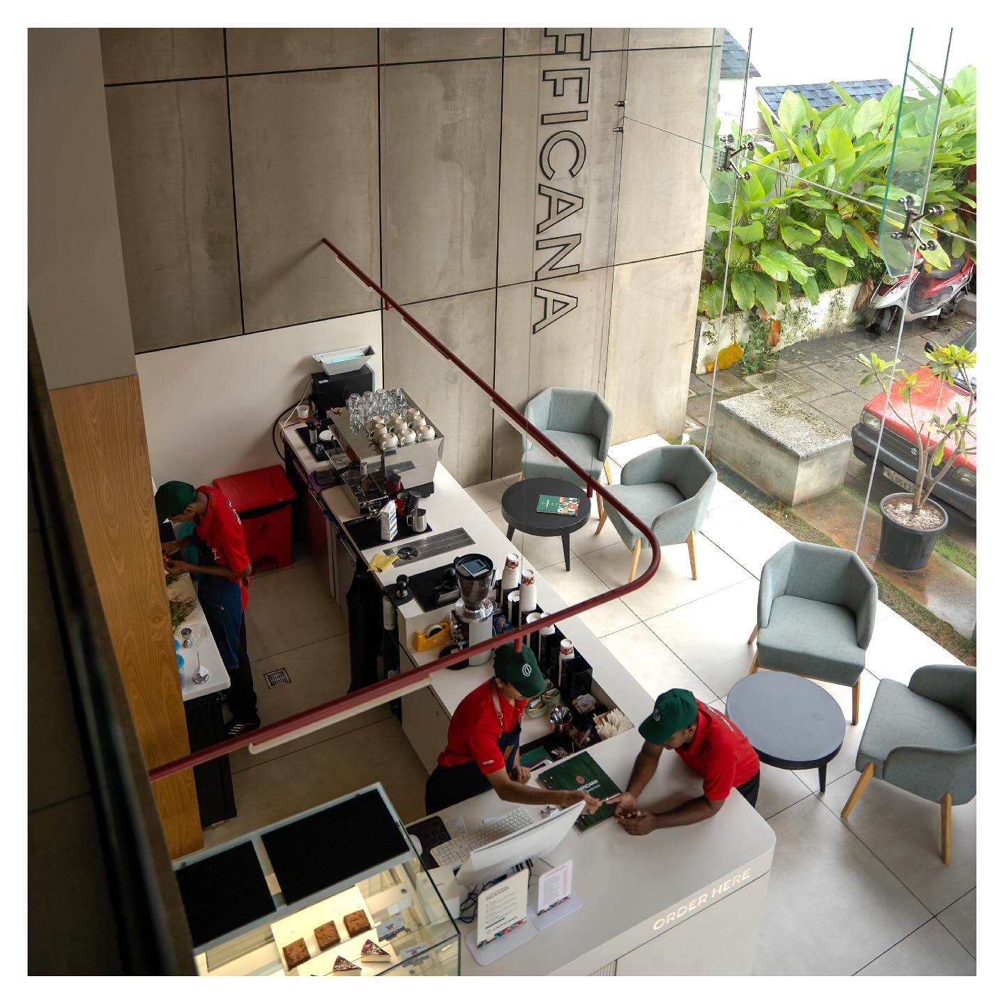 Aerial view of Cafficana Kozhikode flagship interior